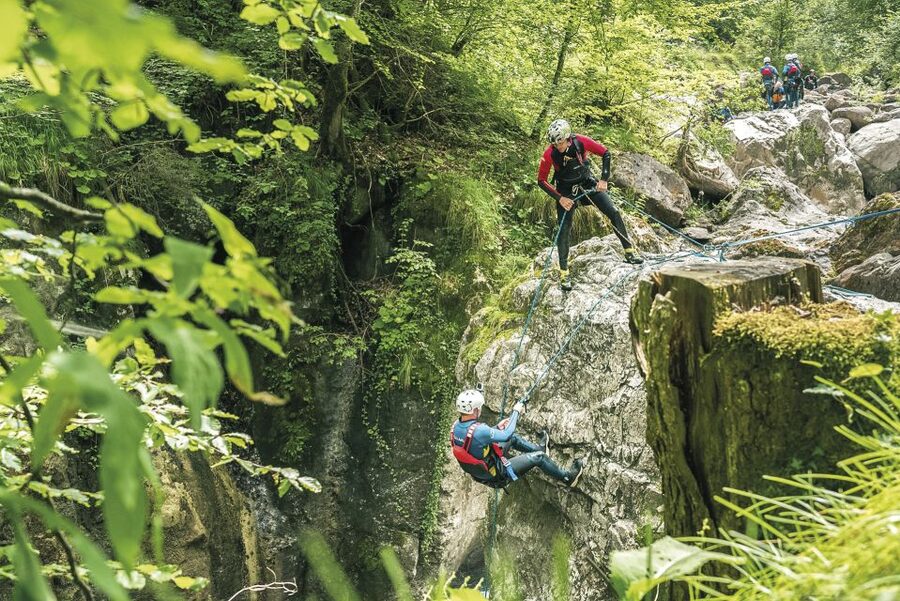 From Interlaken: Local Canyoning Trip - Entering The Canyon: a 10 m rappel that sets the tone