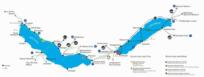 Interlaken: Boat Day Pass on Lake Thun and Lake Brienz - Building Your Own Route Around St. Beatus Caves, Giessbach Falls, and Castles