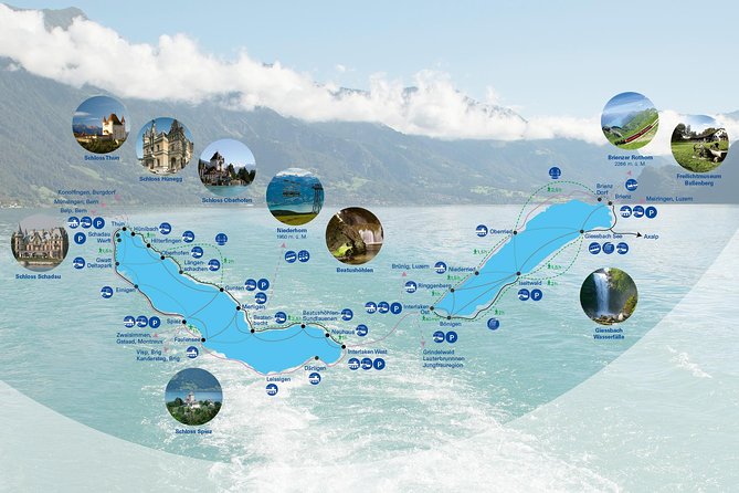 Interlaken Cruise Day Pass Lake Thun and Lake Brienz, 2nd class - The first sights along the route: waterfalls and the historic Grand Hotel vibe