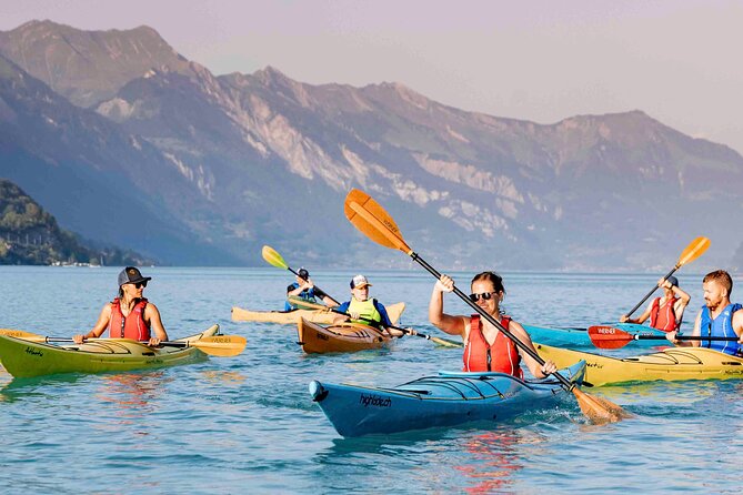 Kayak Tour of the Turquoise Lake Brienz - North shore scenery: Ringgenberg Castle and the cliffs you paddle past