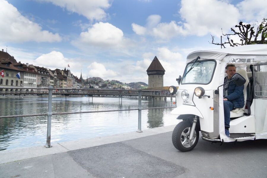 Lucerne: eTukTuk City Tour - Old Town driving, Chapel Bridge, and the best kind of “secret stops”
