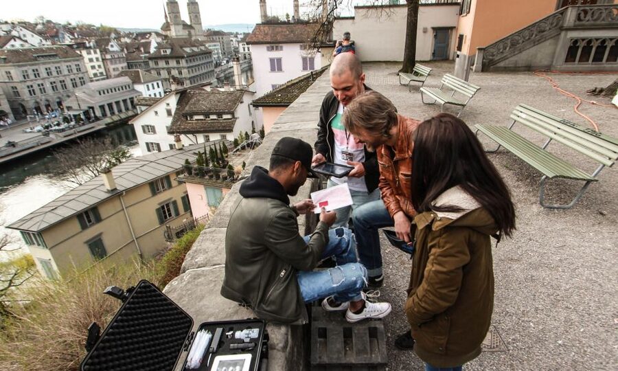 Outdoor Escape Game with Augmented Reality trough Zurich - Getting started at Predigerplatz: where the game clock actually begins