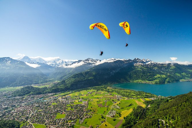 Tandem Paragliding Experience from Interlaken - Takeoff and the 10 to 20 minute glide over Lake Thun
