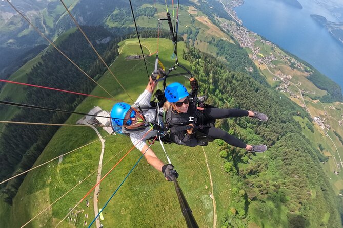 Tandem Paragliding Flight in the Lucerne Region - Landing: grassy field, dust, and the footwear reality