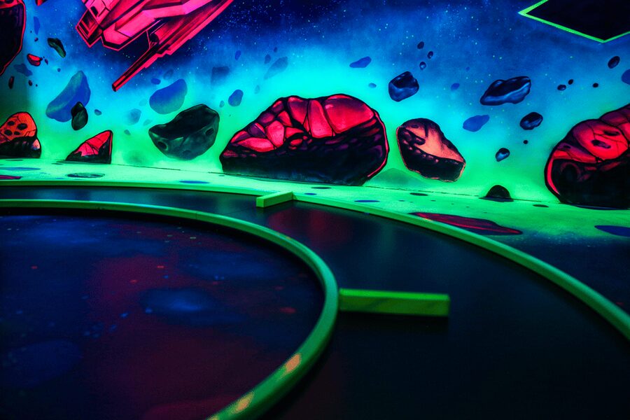 Zurich: Black Light Galaxy Minigolf - The Mini-Golf Courses: Cosmic Scenes, Switchbacks, and Quirky Challenges